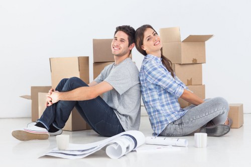 Packed household boxes and furniture ready for a Dagenham house move